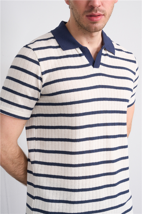 Mareteks 2662 Js Indıgo Erkek Polo V Yaka Rıngel Jakar T-Shırt