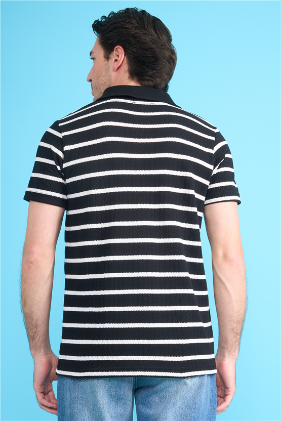 Mareteks 2662 Js Sıyah Erkek Polo V Yaka Rıngel Jakar T-Shırt