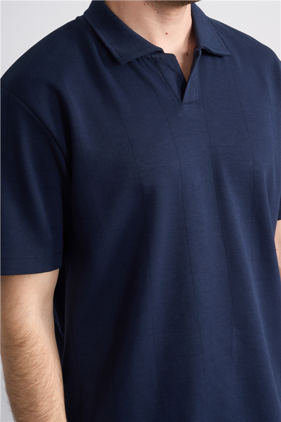 Mareteks 2664 Js Indıgo Erkek Polo V Yaka 40/1 Ib T-Shırt