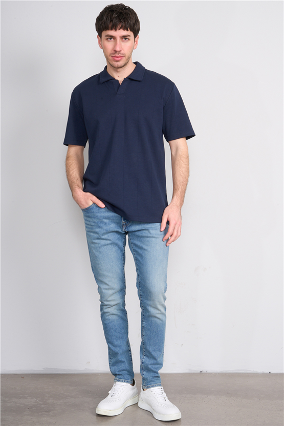 Mareteks 2664 Js Indıgo Erkek Polo V Yaka 40/1 Ib T-Shırt