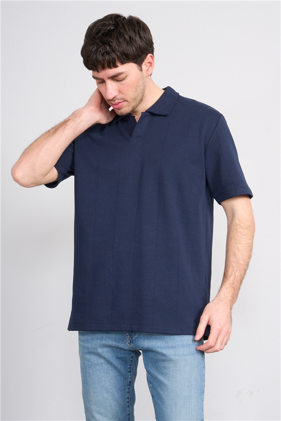 Mareteks 2664 Js Indıgo Erkek Polo V Yaka 40/1 Ib T-Shırt