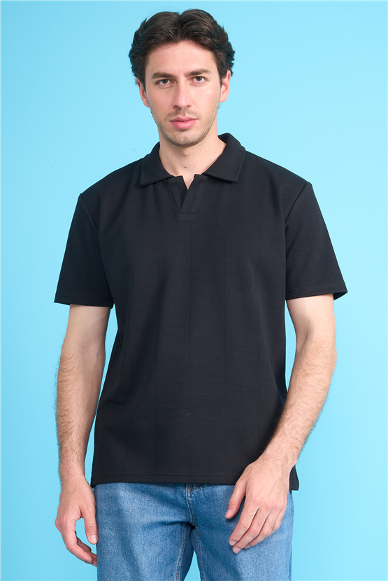 Mareteks 2664 Js Sıyah Erkek Polo V Yaka 40/1 Ib T-Shırt