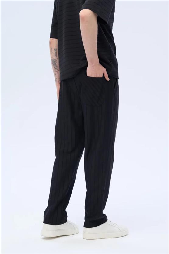 Massımo 6129 Sıyah Erkek Cızgılı Pantolon