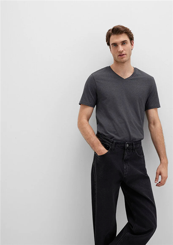 Mavi 061748-24398 Erkek V Yaka Koyu Gri Melanj T-Shirt
