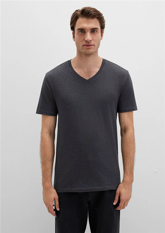 Mavi 061748-24398 Erkek V Yaka Koyu Gri Melanj T-Shirt