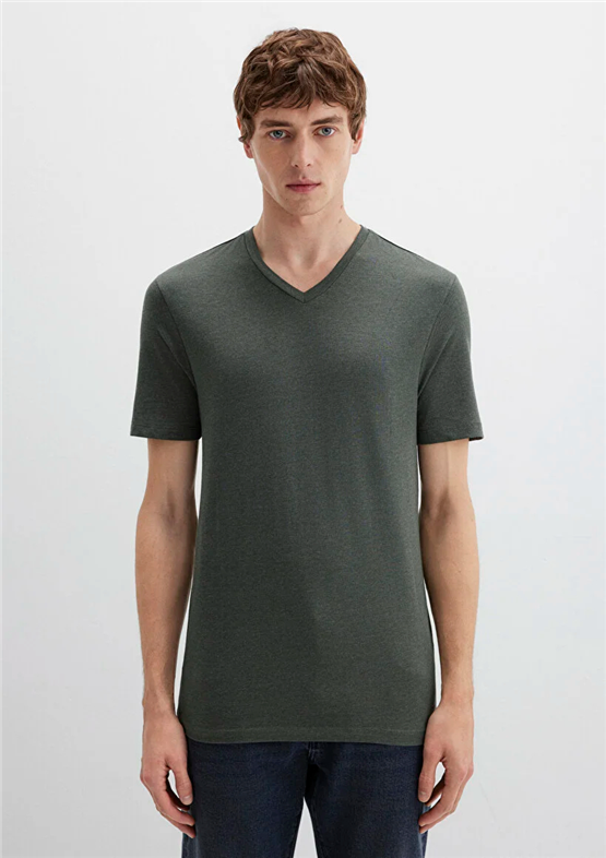 Mavi 061748-25752 V Yaka Orman Yeşili T-Shirt