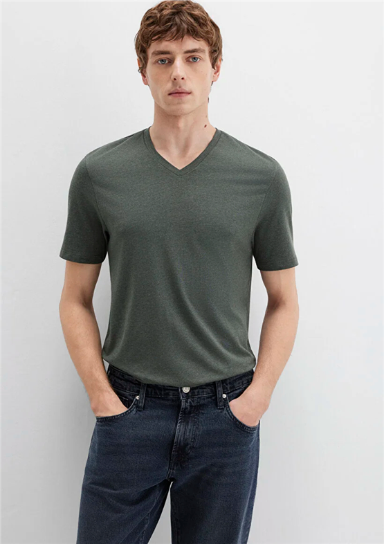 Mavi 061748-25752 V Yaka Orman Yeşili T-Shirt