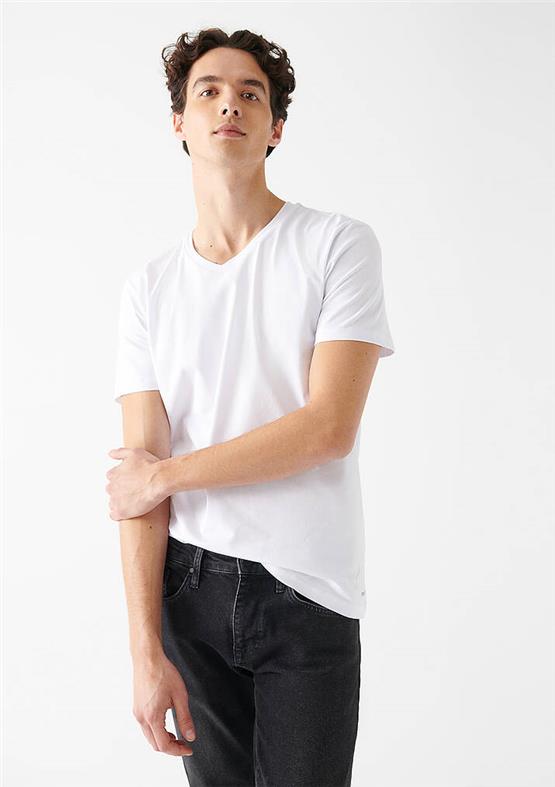 Mavi 061748-620 Erkek Stretch V Yaka Beyaz T-Shirt