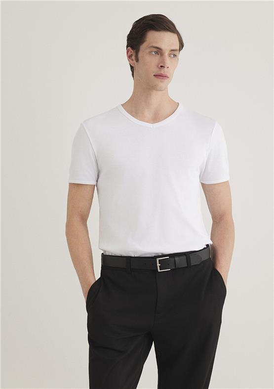 Mavi 063748-620 Erkek Beyaz V Yaka T-Shirt