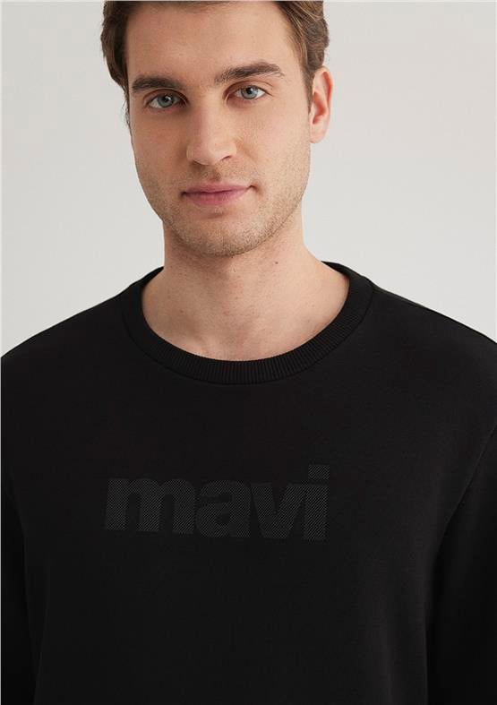 Mavi 066303-900 Siyah Erkek Regular Mavi Logo Baskılı Sweatshirt