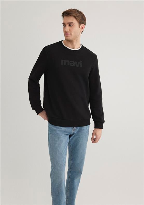 Mavi 066303-900 Siyah Erkek Regular Mavi Logo Baskılı Sweatshirt