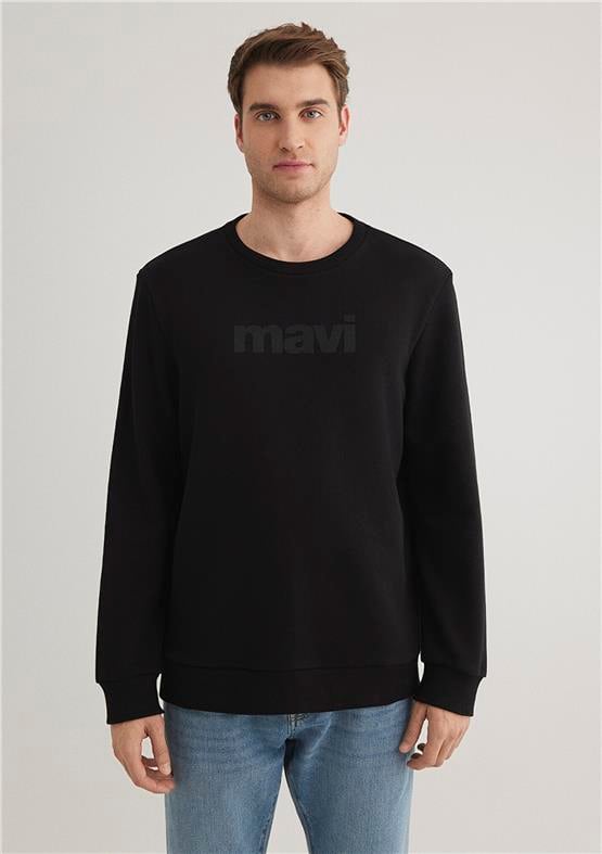 Mavi 066303-900 Siyah Erkek Regular Mavi Logo Baskılı Sweatshirt