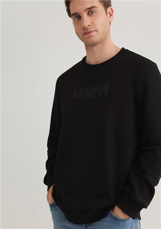 Mavi 066303-900 Siyah Erkek Regular Mavi Logo Baskılı Sweatshirt