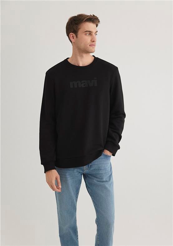Mavi 066303-900 Siyah Erkek Regular Mavi Logo Baskılı Sweatshirt