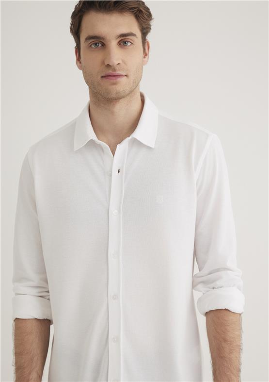 Mavı K24 M0210294-620 Beyaz Erkek Fitted Uzun Kol Gömlek