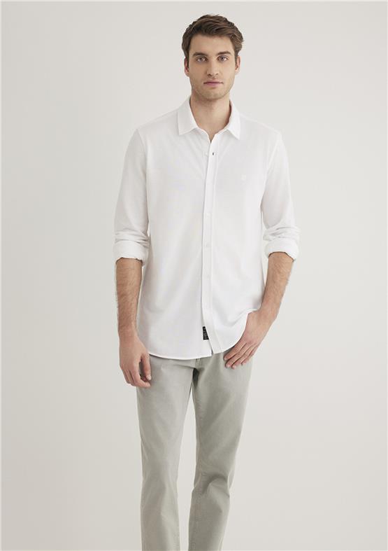 Mavı K24 M0210294-620 Beyaz Erkek Fitted Uzun Kol Gömlek