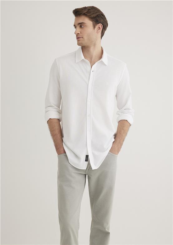 Mavı K24 M0210294-620 Beyaz Erkek Fitted Uzun Kol Gömlek