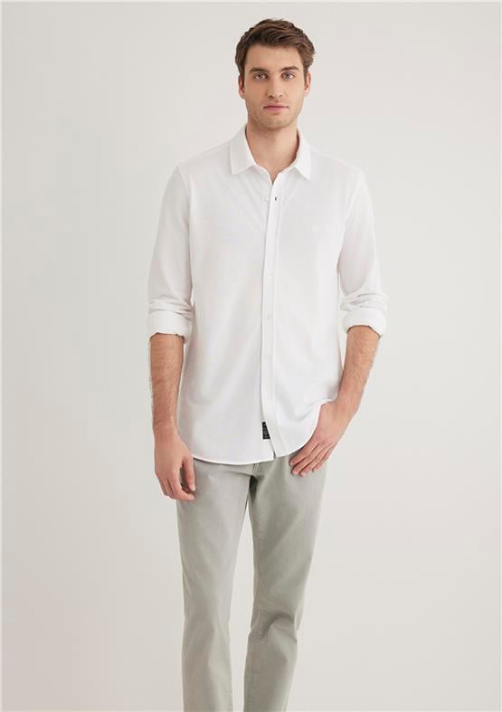 Mavı K24 M0210294-620 Beyaz Erkek Fitted Uzun Kol Gömlek