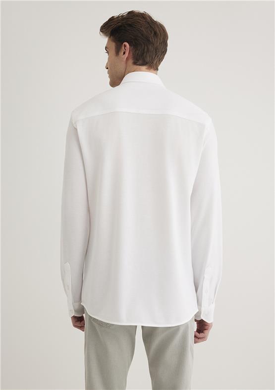 Mavı K24 M0210294-620 Beyaz Erkek Fitted Uzun Kol Gömlek
