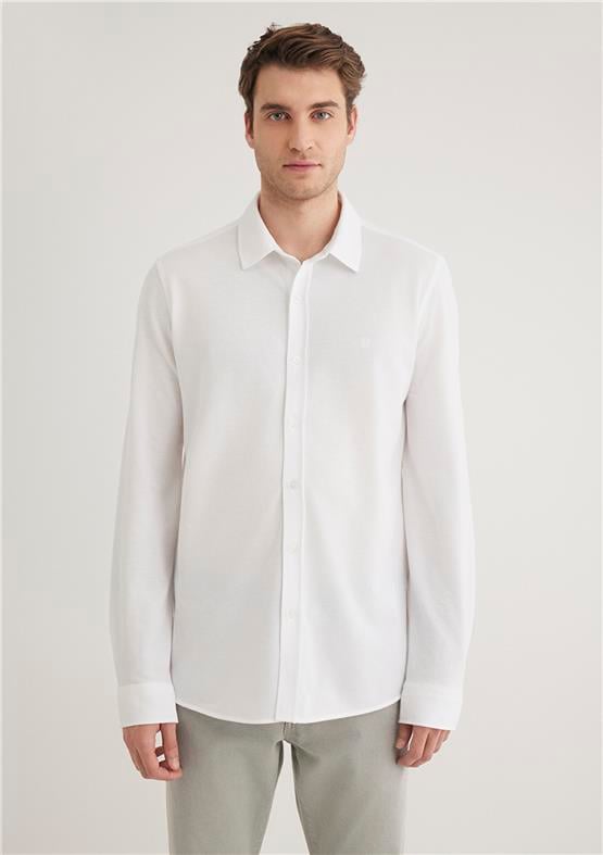 Mavı K24 M0210294-620 Beyaz Erkek Fitted Uzun Kol Gömlek