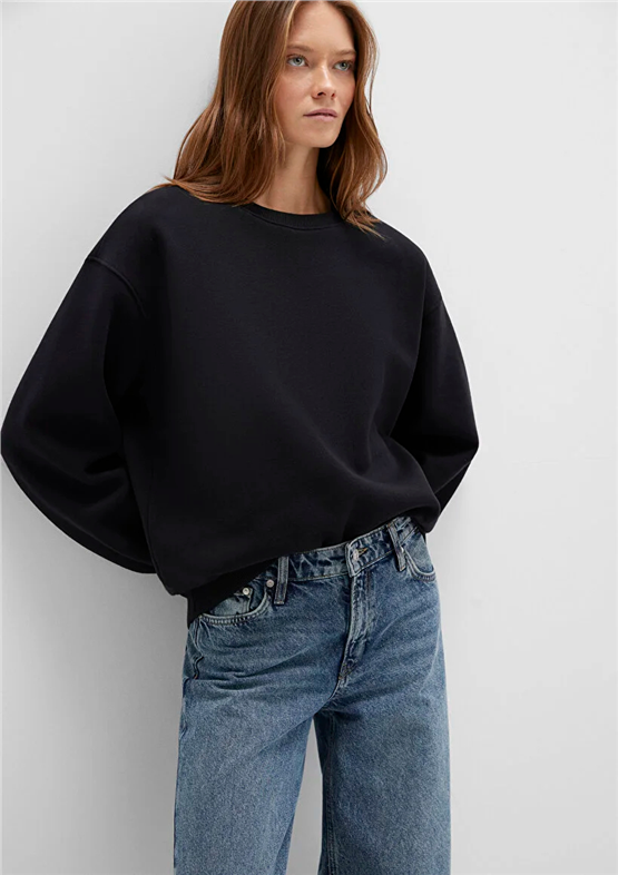 Mavı K25 M1610198-900 Sıyah Kadın Oversıze O Yaka Basıc Sweatshırt