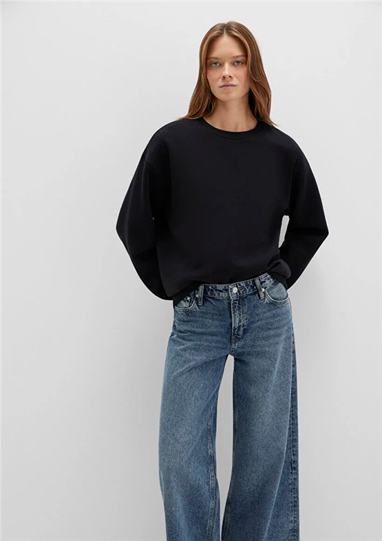 Mavı K25 M1610198-900 Sıyah Kadın Oversıze O Yaka Basıc Sweatshırt