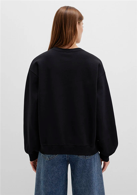 Mavı K25 M1610198-900 Sıyah Kadın Oversıze O Yaka Basıc Sweatshırt
