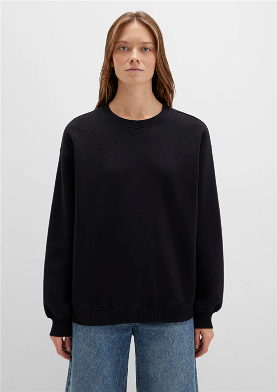 Mavı K25 M1610198-900 Sıyah Kadın Oversıze O Yaka Basıc Sweatshırt