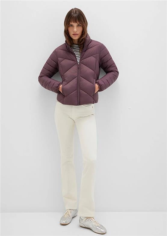 Mavı K26 M110698-70260 Huckleberry Kadın Slım Dık Yaka Sısme Mont