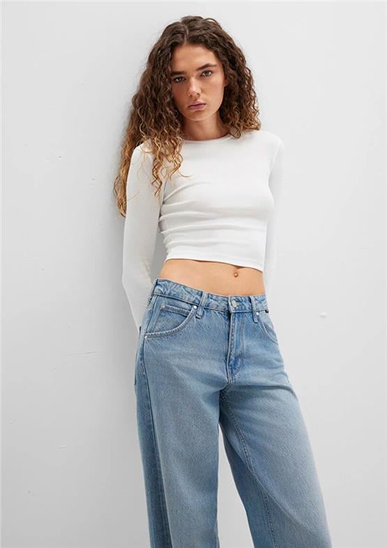 Mavı K26 M1612822-70057 Kırık Beyaz Kadın Uzun Kollu Basıc Crop Sweatshırt