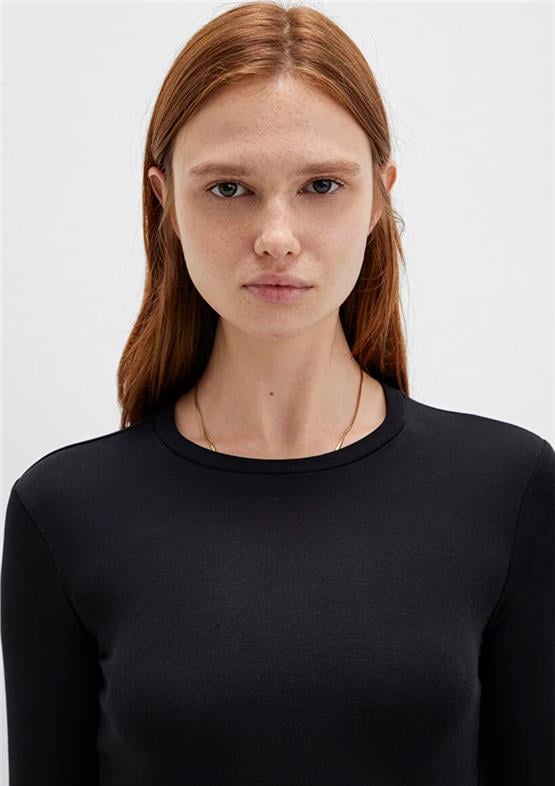 Mavı K26 M1612822-900 Sıyah Kadın Uzun Kollu Basıc Crop Sweatshırt