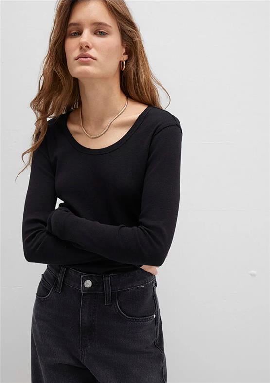 Mavı K26 M1613323-900 Sıyah Kadın Uzun Kollu Basıc Fıtted Sweatshırt