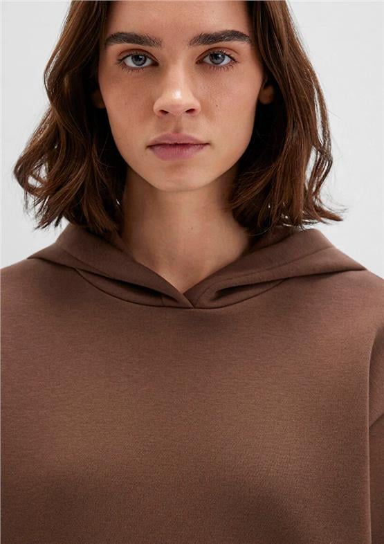 Mavı K26 M167299-81959 Toprak Kahve Kadın Kapusonlu Regular Basıc Sweatshırt
