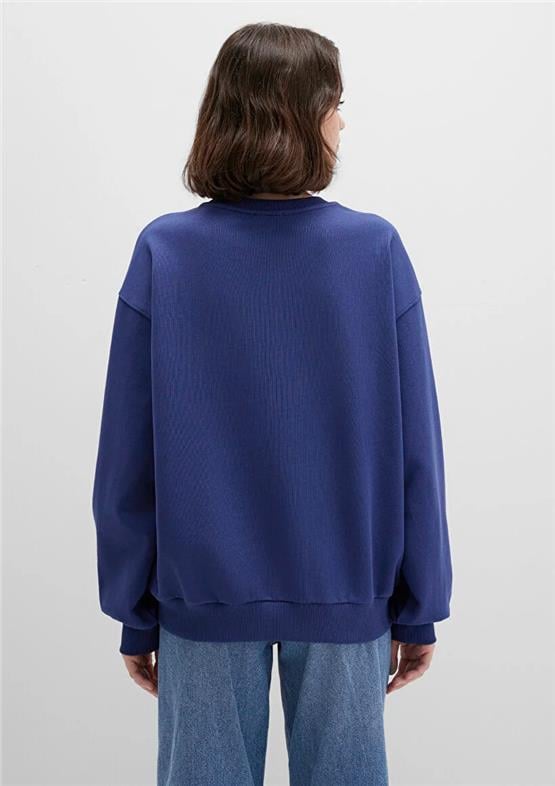 Mavı K26 M1S10372-70498 Derın Lacıvert Kadın Mavı Logo Baskılı Bısıklet Yaka Oversıze Sweatshırt