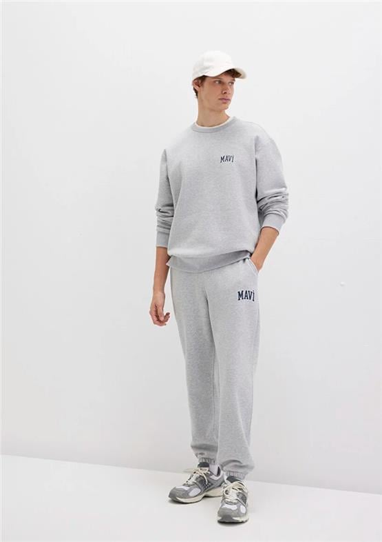 Mavı M0010207-80018 Grı Melanj Erkek Mavı Baskılı Bol Kesım Esofman Alt