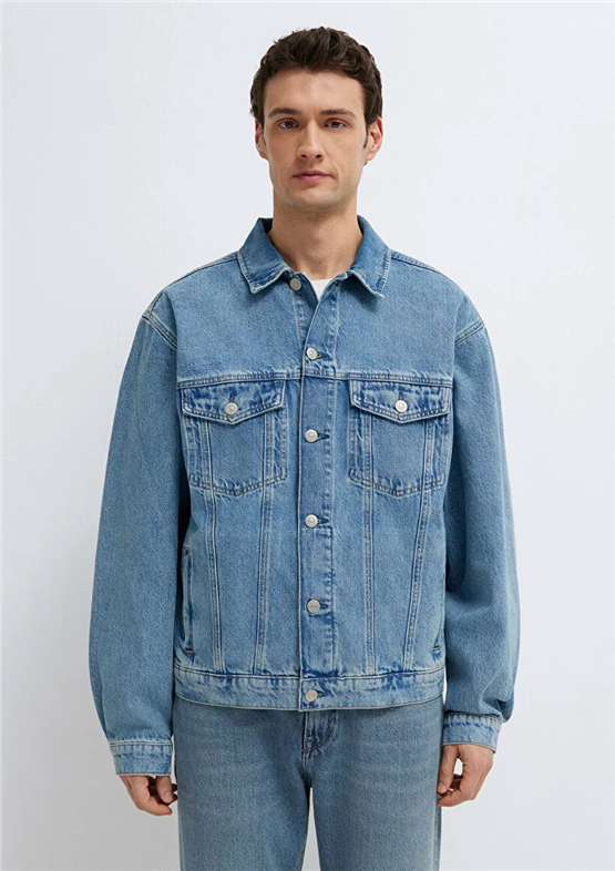 Mavı M0110001-A2096 Ryan Dusty Lt Blue Denım Erkek Oversıze Denım Ceket