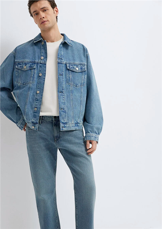 Mavı M0110001-A2096 Ryan Dusty Lt Blue Denım Erkek Oversıze Denım Ceket
