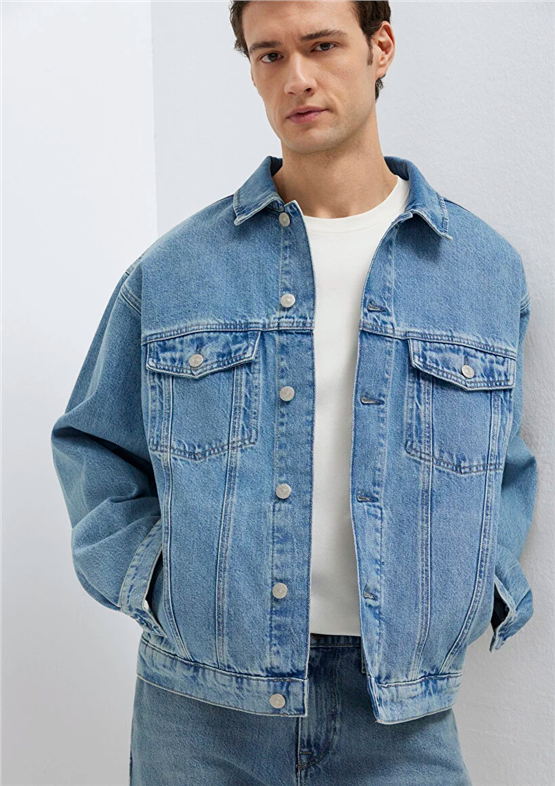 Mavı M0110001-A2096 Ryan Dusty Lt Blue Denım Erkek Oversıze Denım Ceket