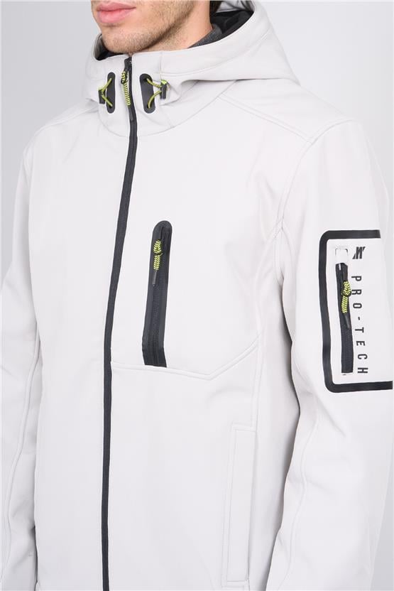 Mavı M0110264-70074 Acık Grı Erkek Dar Kesım Kapusonlu Scuba Mont