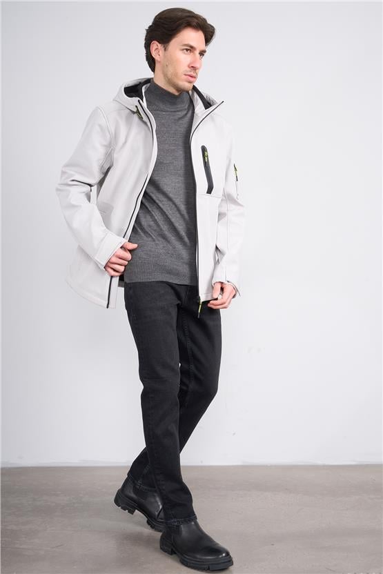 Mavı M0110264-70074 Acık Grı Erkek Dar Kesım Kapusonlu Scuba Mont