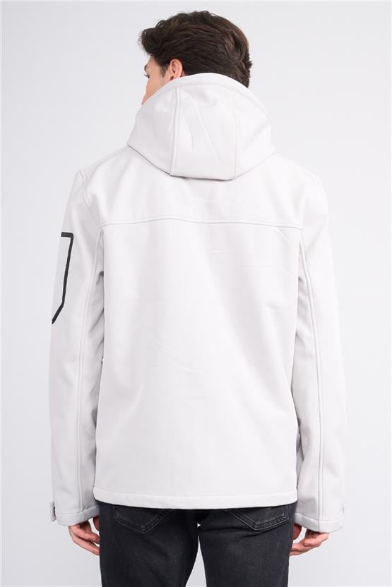 Mavı M0110264-70074 Acık Grı Erkek Dar Kesım Kapusonlu Scuba Mont