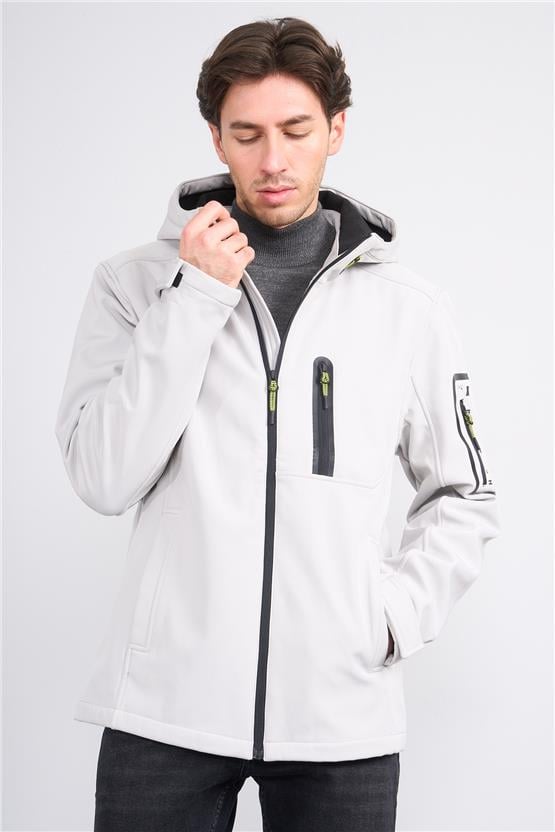 Mavı M0110264-70074 Acık Grı Erkek Dar Kesım Kapusonlu Scuba Mont