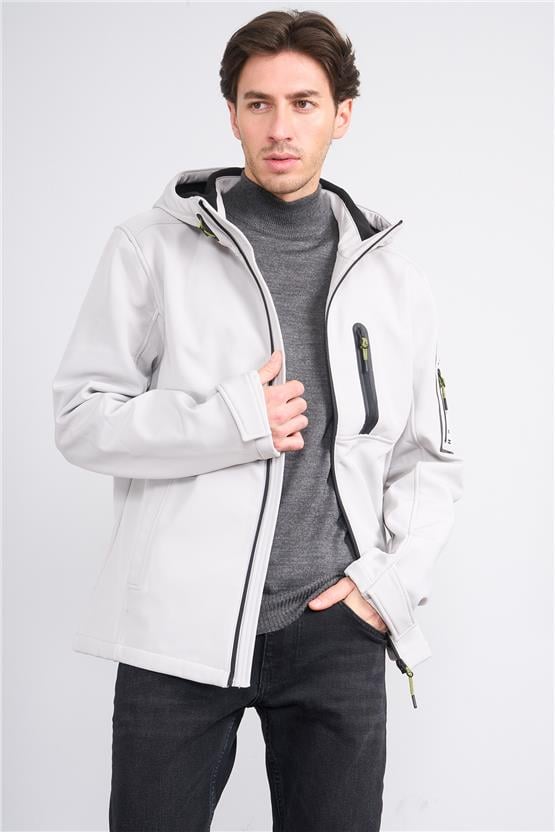 Mavı M0110264-70074 Acık Grı Erkek Dar Kesım Kapusonlu Scuba Mont