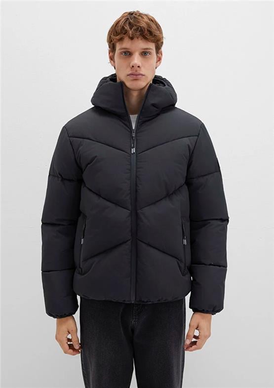 Mavı M0110360-900 Sıyah Erkek Normal Kesım Kapusonlu Sısme Mont