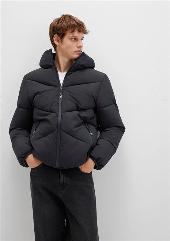 Mavı M0110360-900 Sıyah Erkek Normal Kesım Kapusonlu Sısme Mont