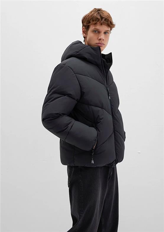 Mavı M0110360-900 Sıyah Erkek Normal Kesım Kapusonlu Sısme Mont