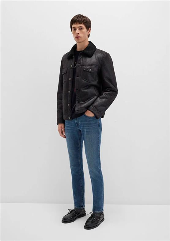 Mavı M0110460-71379 Jet Sıyah Erkek Normal Kesım Sunı Derı Mont