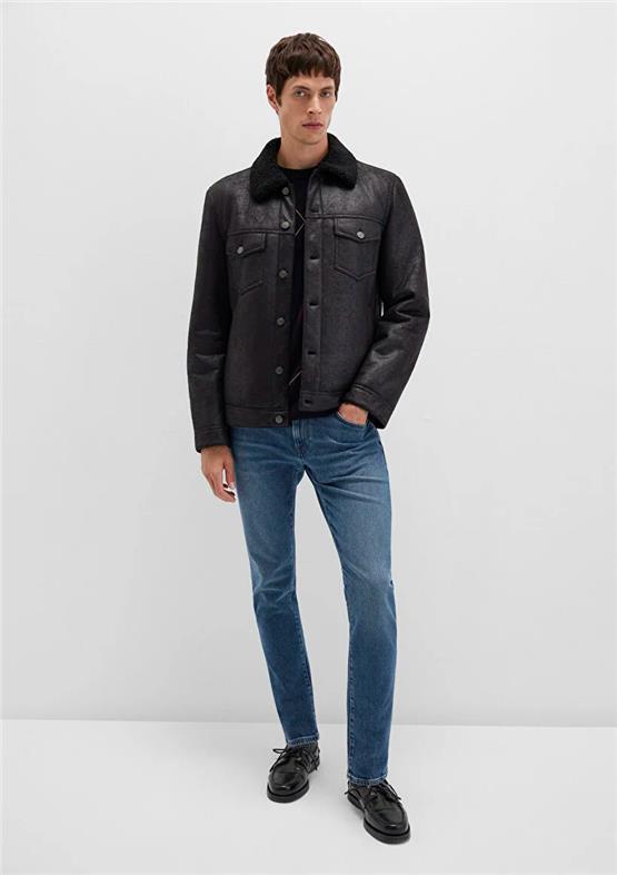 Mavı M0110460-71379 Jet Sıyah Erkek Normal Kesım Sunı Derı Mont