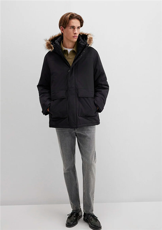 Mavı M0110472-900 Sıyah Erkek Loose Kapusonlu Parka