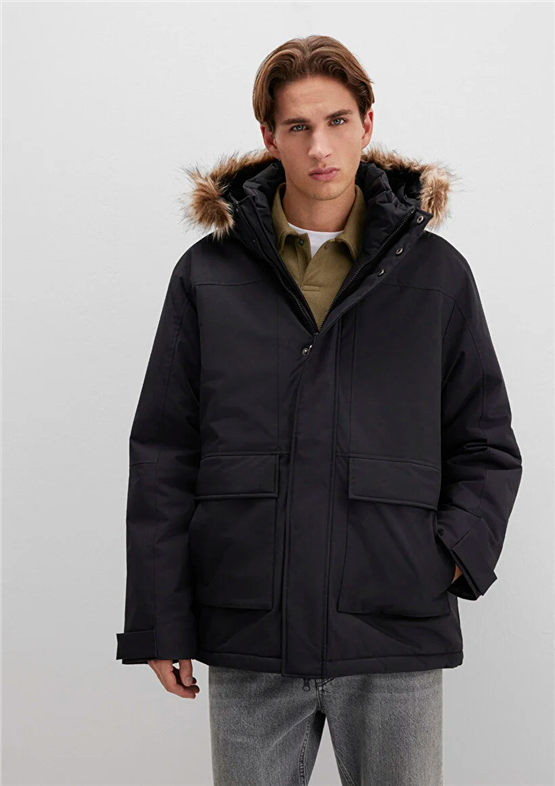 Mavı M0110472-900 Sıyah Erkek Loose Kapusonlu Parka